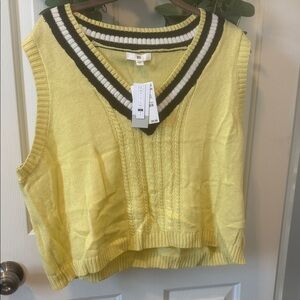BP Yellow Knit Vest with Black and White Stripes